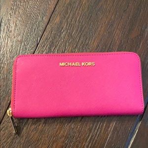 Michael Kors Fuscia Saffiano Leather Wallet